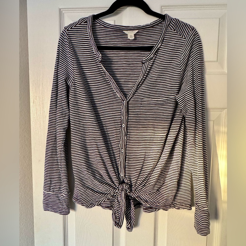 Caslon Black and White Striped Button Down Shirt